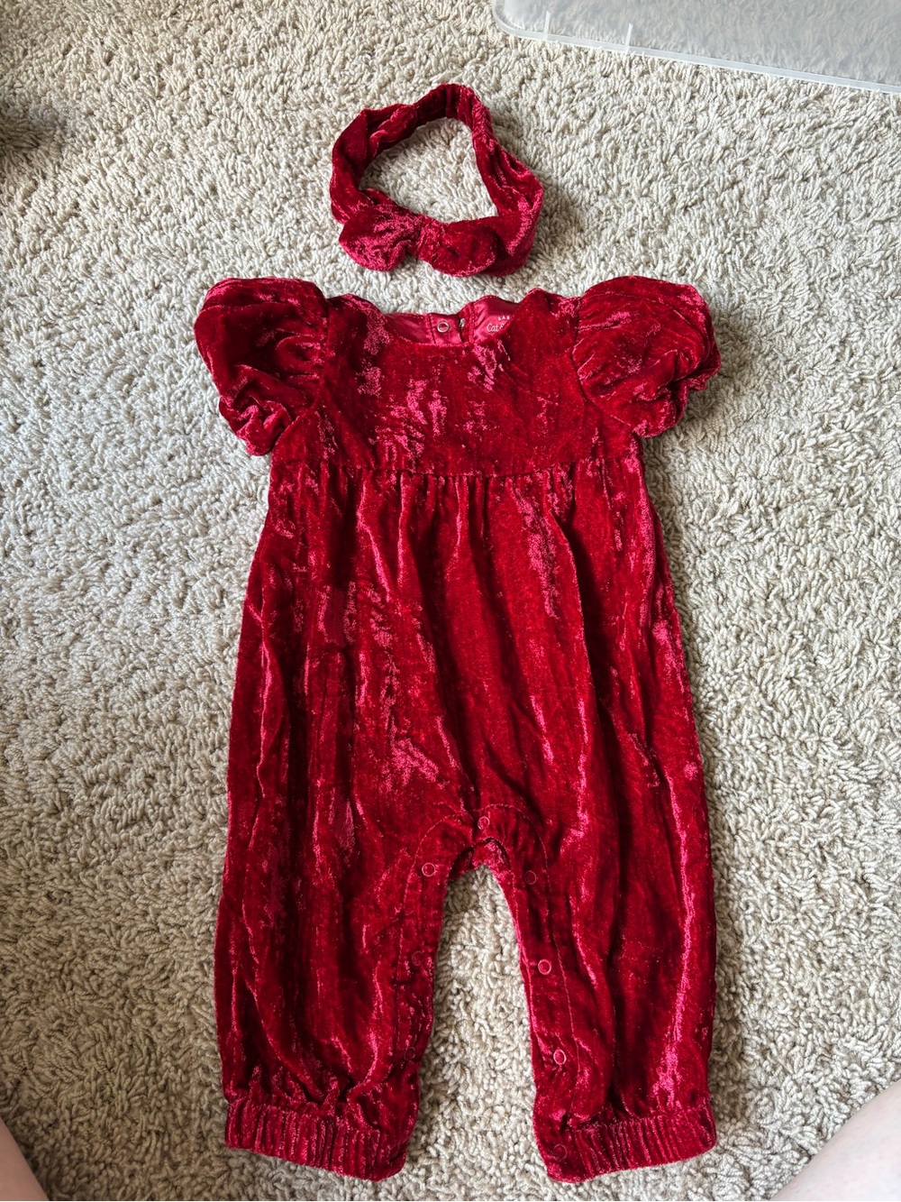 Red Velvet Baby Romper with Headband